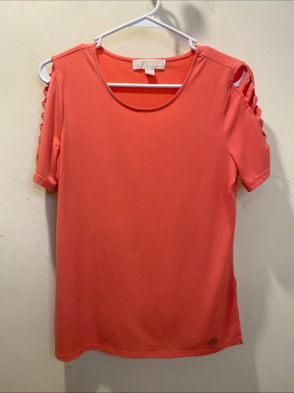 Michael Kors Coral Cutout Cold-Shoulder Short Sleeve Top Sz S